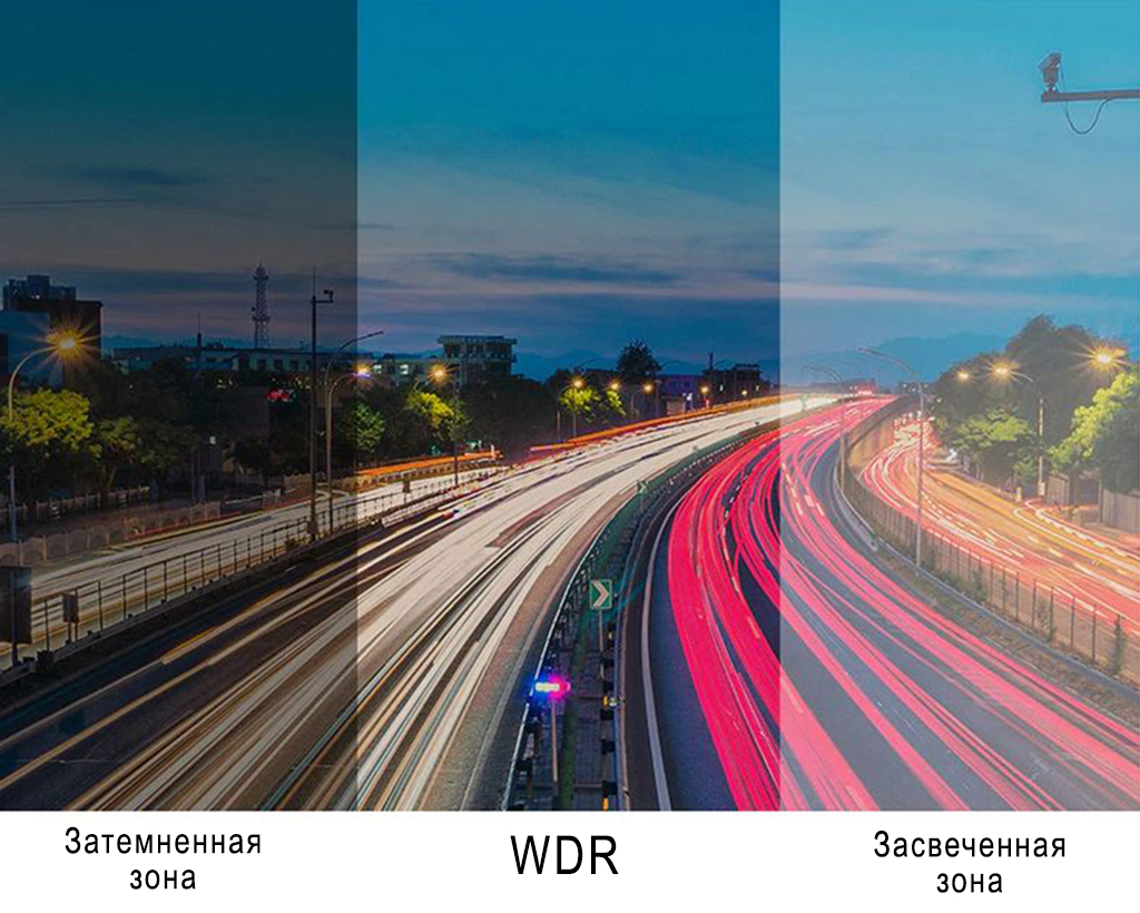 Функция WDR позволяет устройству автоматически выравнивать освещение в кадре, избавляя изображение от засвеченных или затемнённых зон.