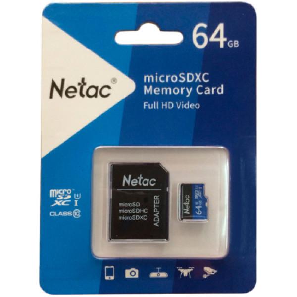 MicroSD 64GB Class 10 (с адаптером) Netaс P500 Standart NT02P500STN-064G-R