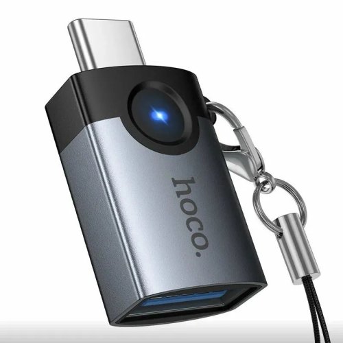 Переходник USB (м) -> Type-C (п) Hoco UA46C серый