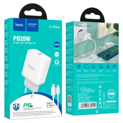 Сетевое З/У 1xType-C Hoco C104A PD20W+ кабель Type-C/Type-C