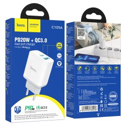 Сетевое З/У 1xType-C+1xUSB Hoco C105A  PD20W/QC3.0