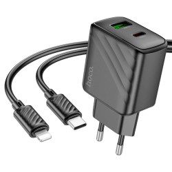 Сетевое З/У 1xType-C+1xUSB Hoco CS23A PD30W/QC3.0+кабель Type-C/Lighting