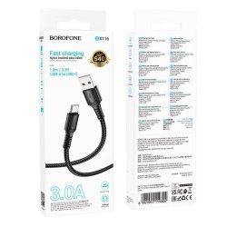 Кабель USB -> Type C 1m BOROFONE BX116 18W 3A MAX черный