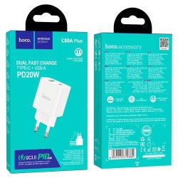 Сетевое З/У 1xType-C+1xUSB Hoco C80A Plus PD20W/QC3.0 белый