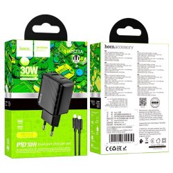 Сетевое З/У 1xType-C+1xUSB Hoco CS23A PD30W/QC3.0+кабель Type-C/Lighting черный