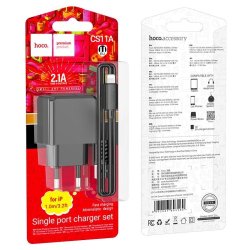 Сетевое З/У 1xUSB Hoco CS11A 2.1A + кабел Lighting черный