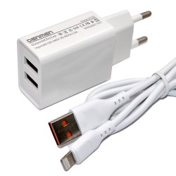 Сетевое З/У 2xUSB Denmen DC02L10W + кабель Lighting