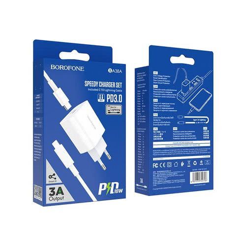 Сетевое З/У 1xType-C BOROFONE BA38A Plus PD20W + кабель lighting
